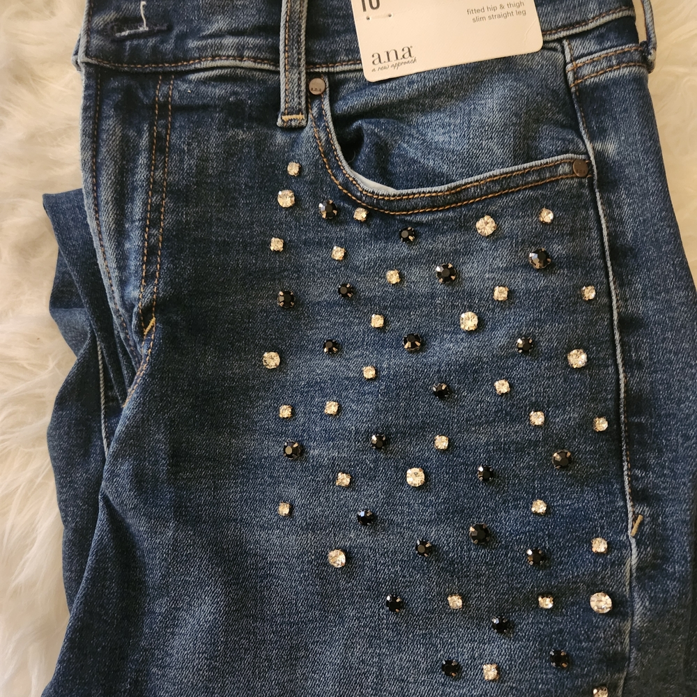 a.n.a Women's Dark Blue Embellished Skinny Jeans